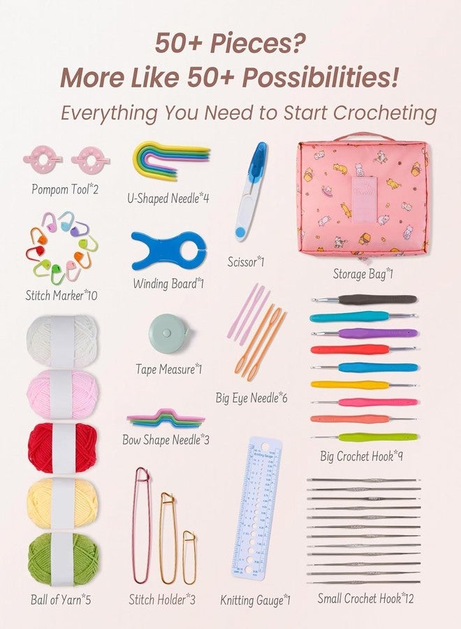 WICHARSH Crochet Kit for Beginners & Adults - 59pcs Complete Starter Set with Ergonomic Hooks (0.6-6.0mm), Yarn, Tools & Travel Bag - Craft Gift for Women, Teens & Seniors - Image 2